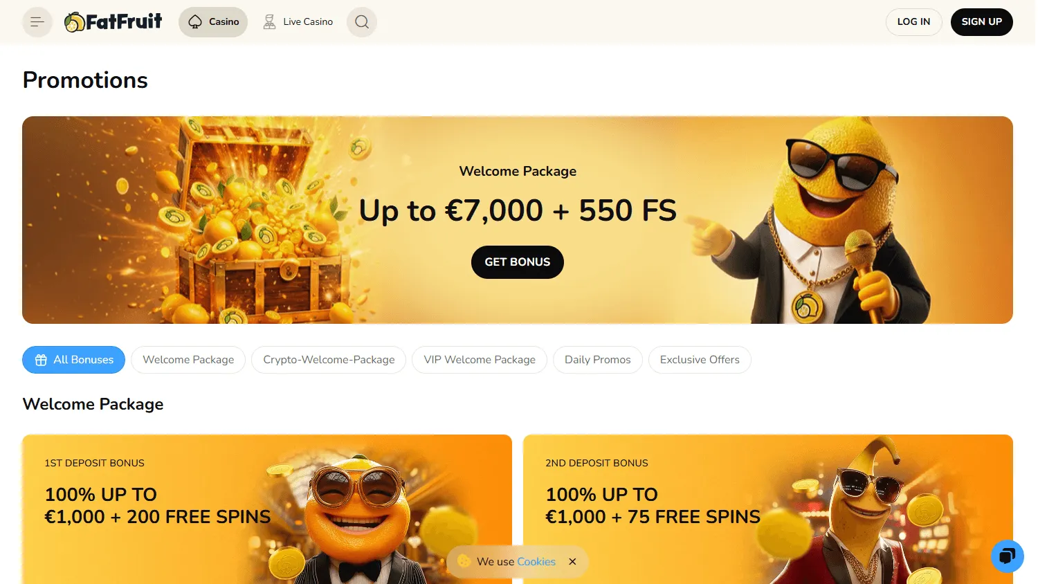 Fatfruit Casino promotions on desktop
